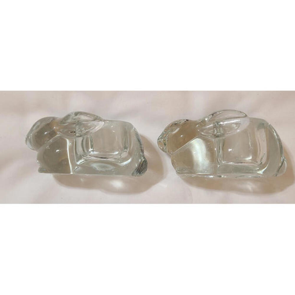2pk Glass Bunny Rabbit Votive Candle Holder Paperweight Animals Clear - Picture 4 of 8